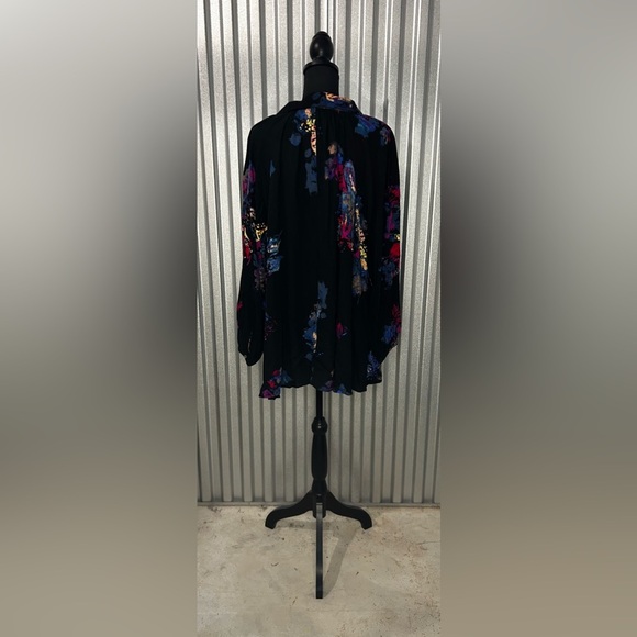 Women’s Free People Black Blue Button Down Long Sleeve Floral Mini Dress Small - Picture 2 of 4